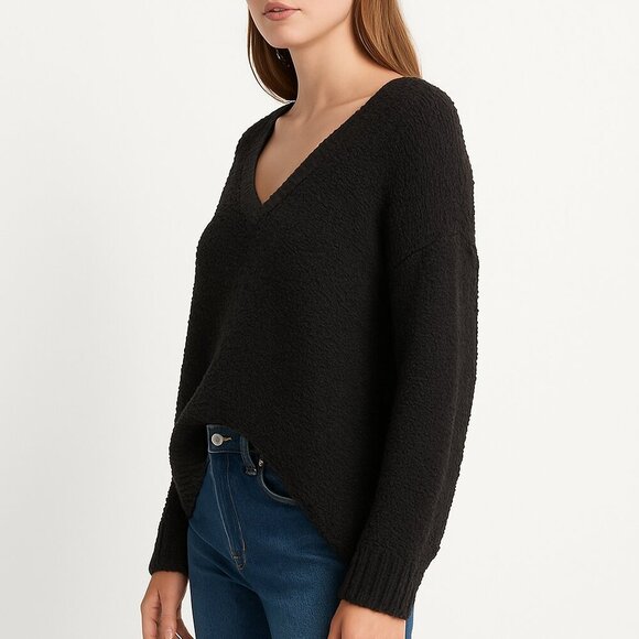 Free People Black Bouclé Textured Knit Sweater Oversized Slouchy Quiet Luxury Si - Picture 4 of 10